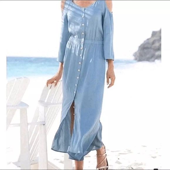 SOFT SURROUNDINGS "Bridgette" Cold Shoulder Tencel Dress - Size Medium - Picture 1 of 13